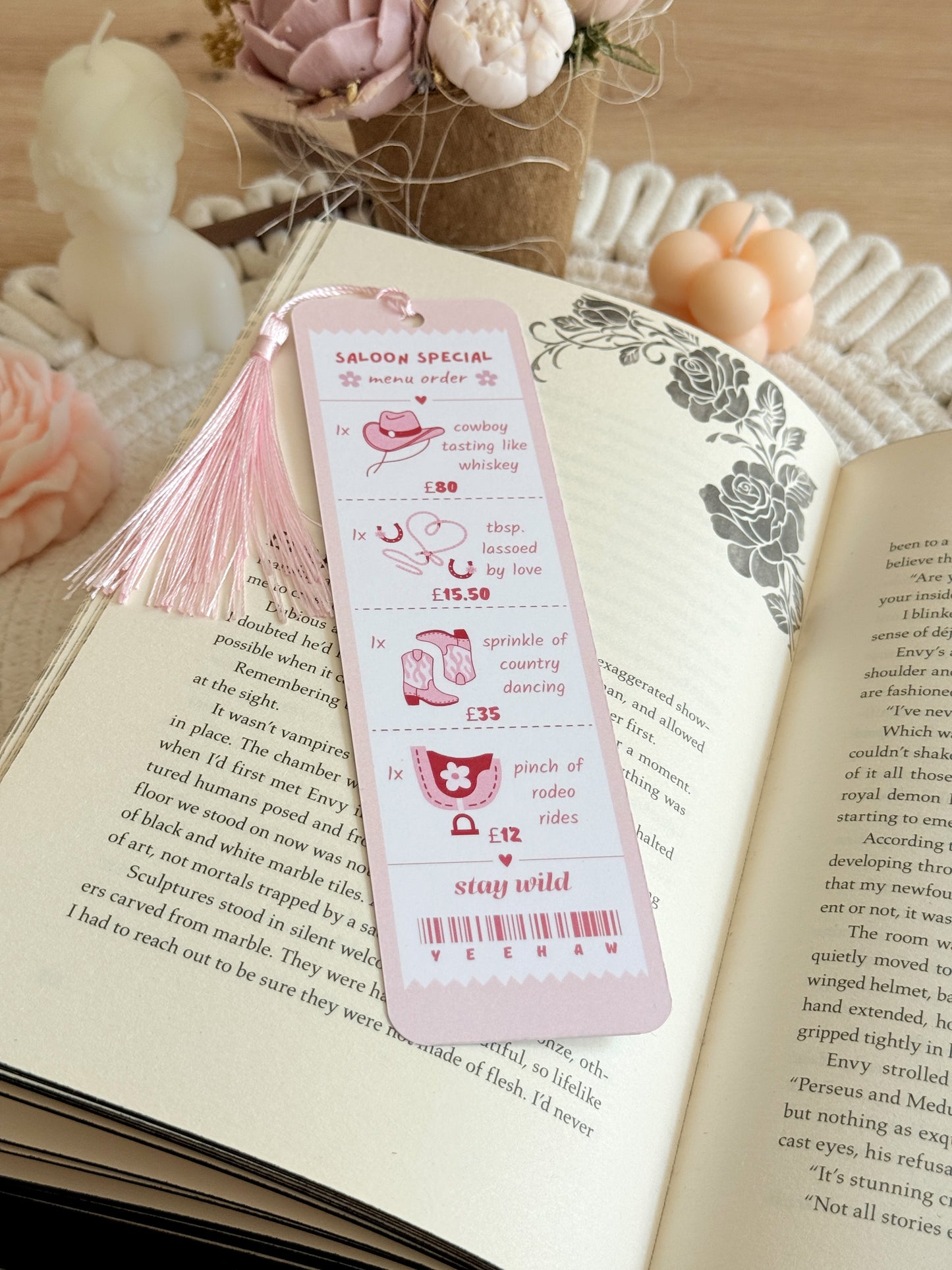 Cowgirl Menu Bookmark with Tassel