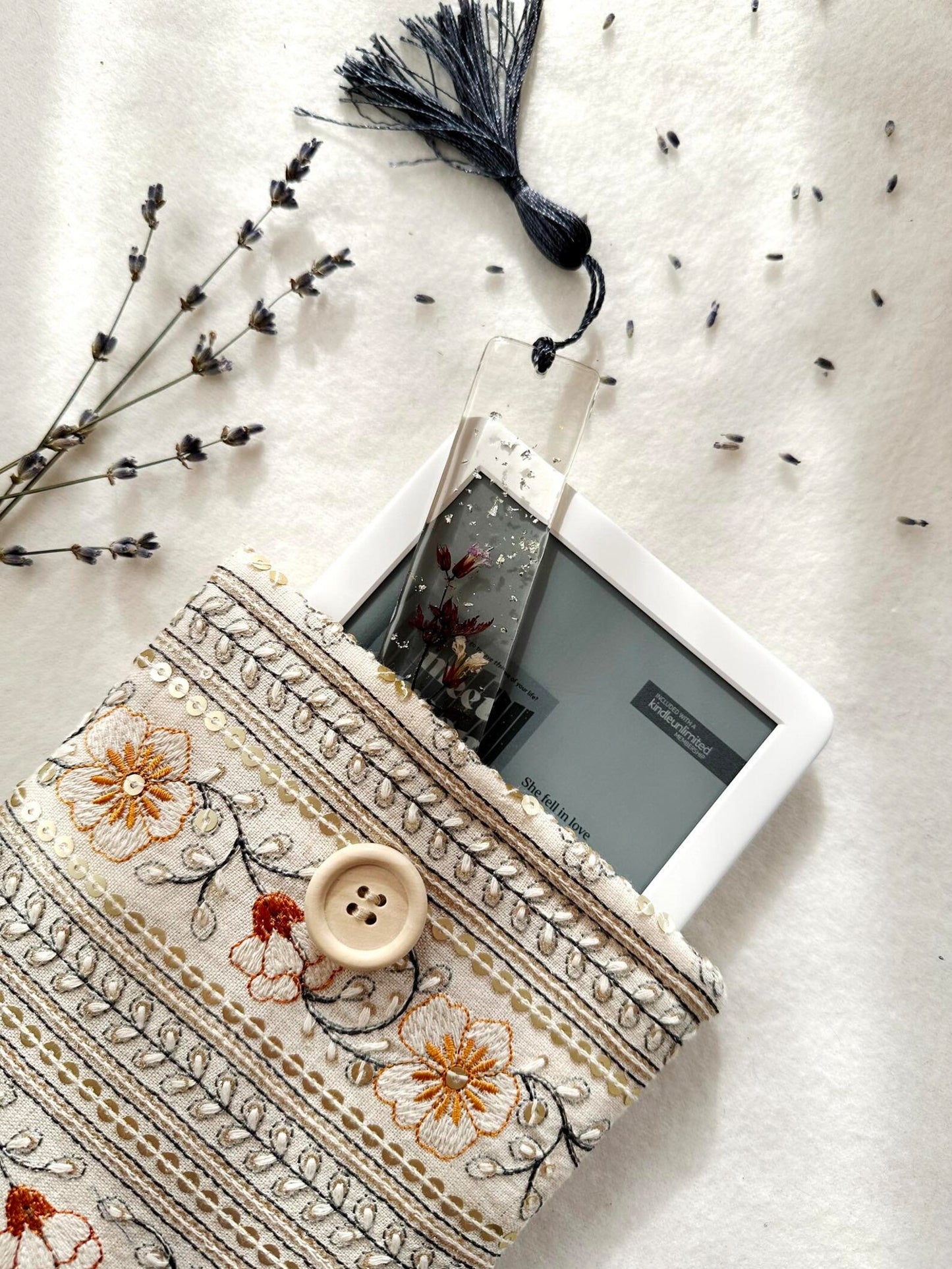 Embroidered Carnation E-Reader Sleeve