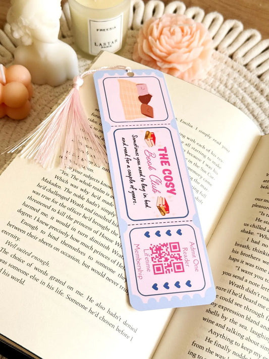 Cosy Book Club Ticket Bookmark with Tassel