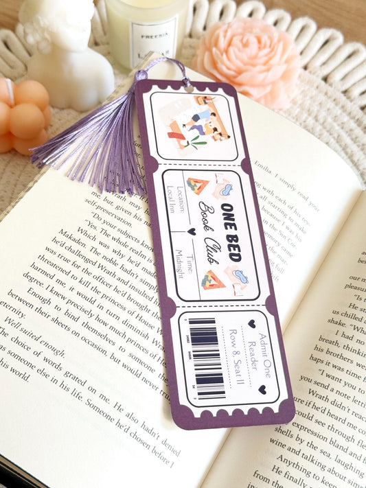 One Bed Book Club Ticket Bookmark with Tassel
