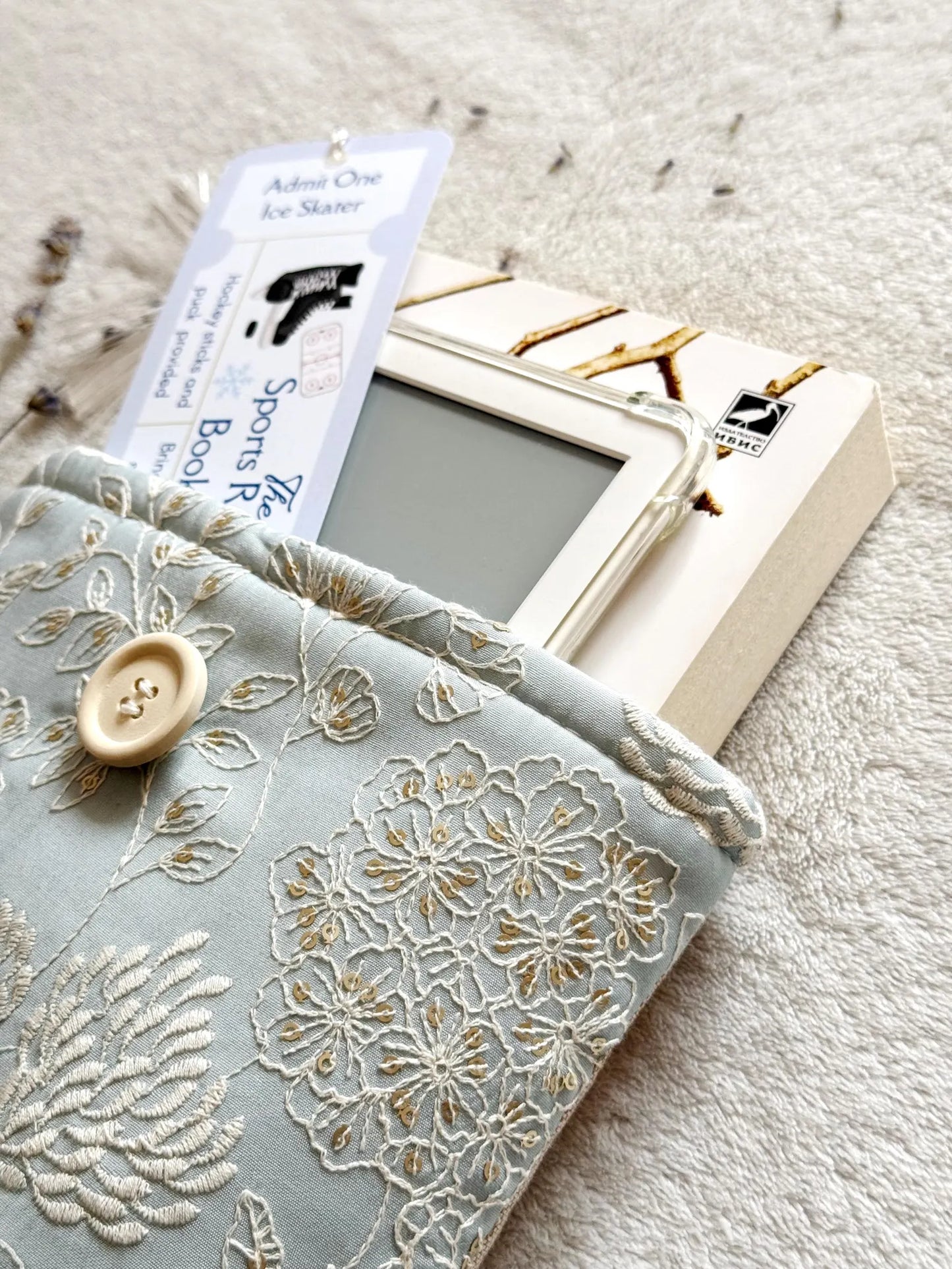 Embroidered Blue Delphinium Book Sleeve