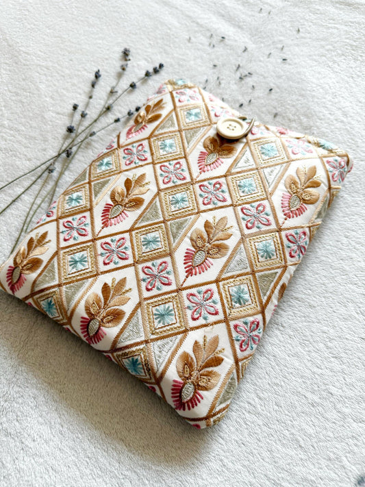 Embroidered White Gold Book Sleeve