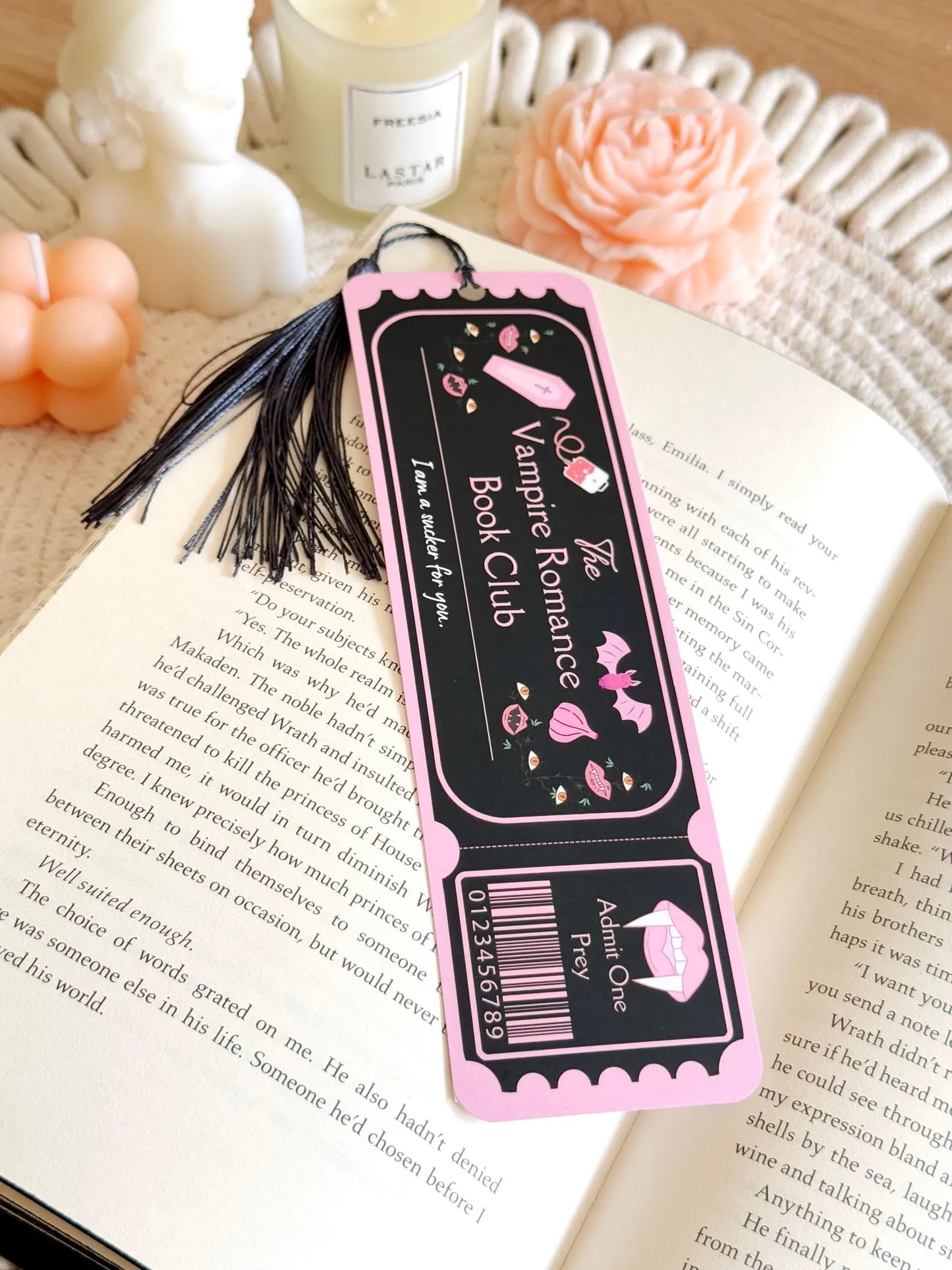 Vampire Romance Book Club Ticket Bookmark with Tassel