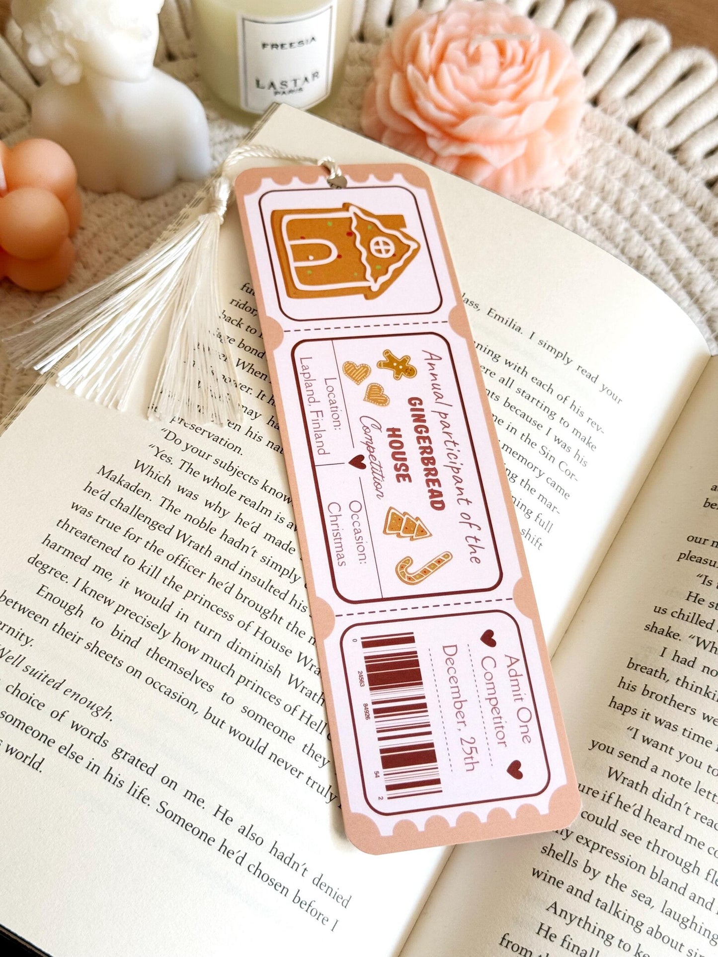 Gingerbread Book Club Ticket Bookmark with Tassel