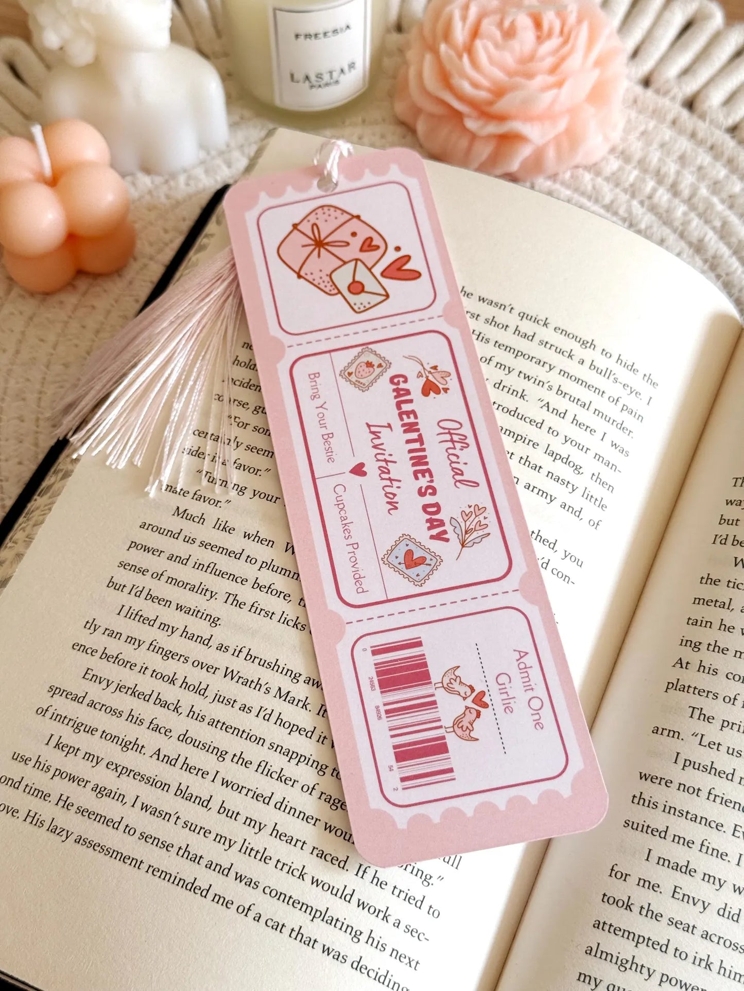 Galentine's Day Book Club Ticket Bookmark with Tassel