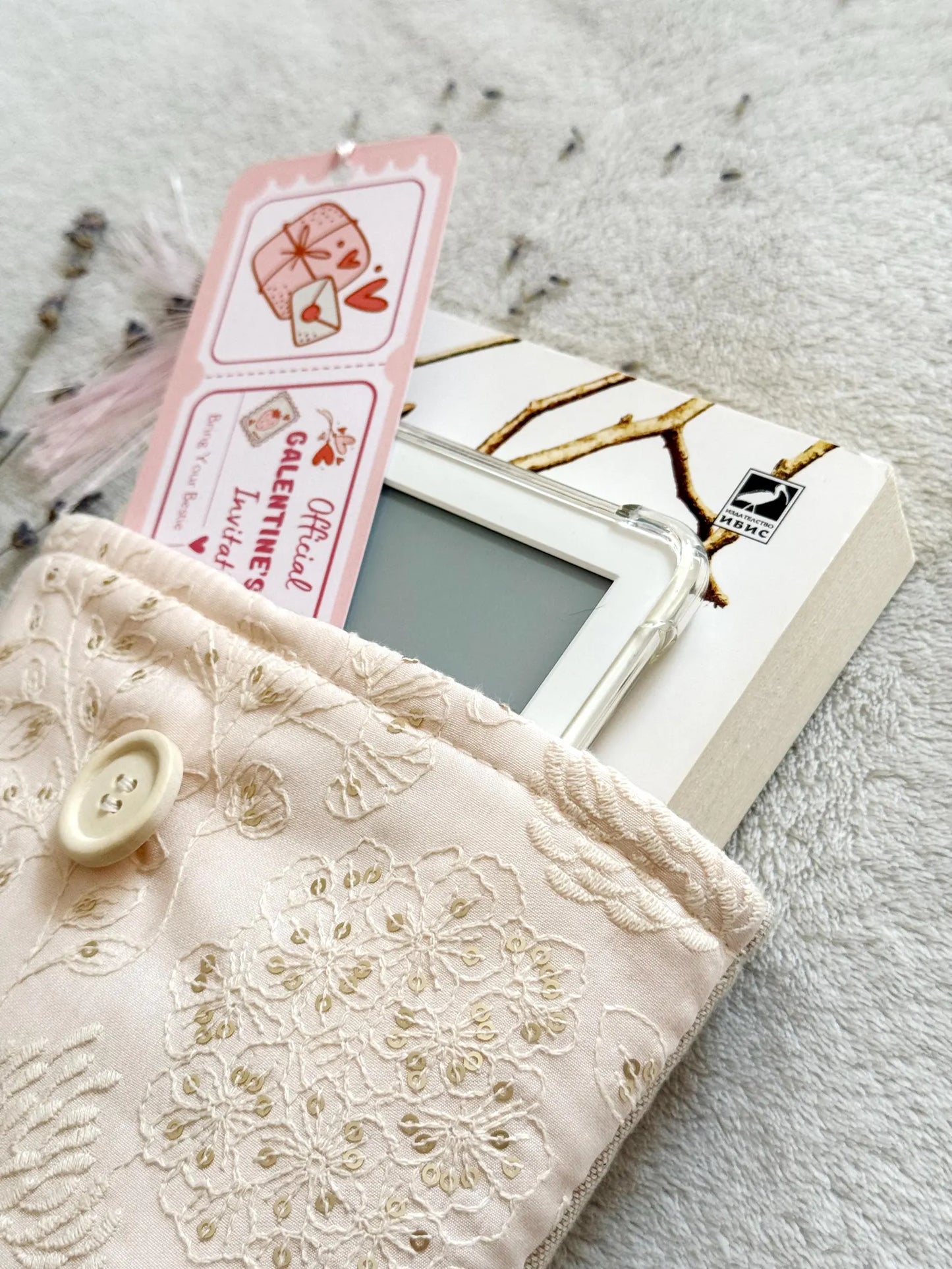 Embroidered Light Pink Delphinium Book Sleeve