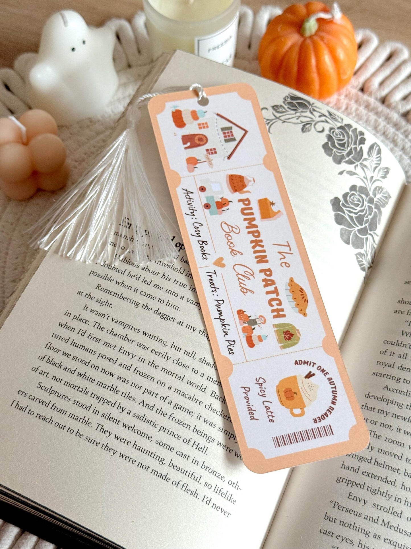 Pumpkin Patch Book Club Ticket Bookmark with Tassel