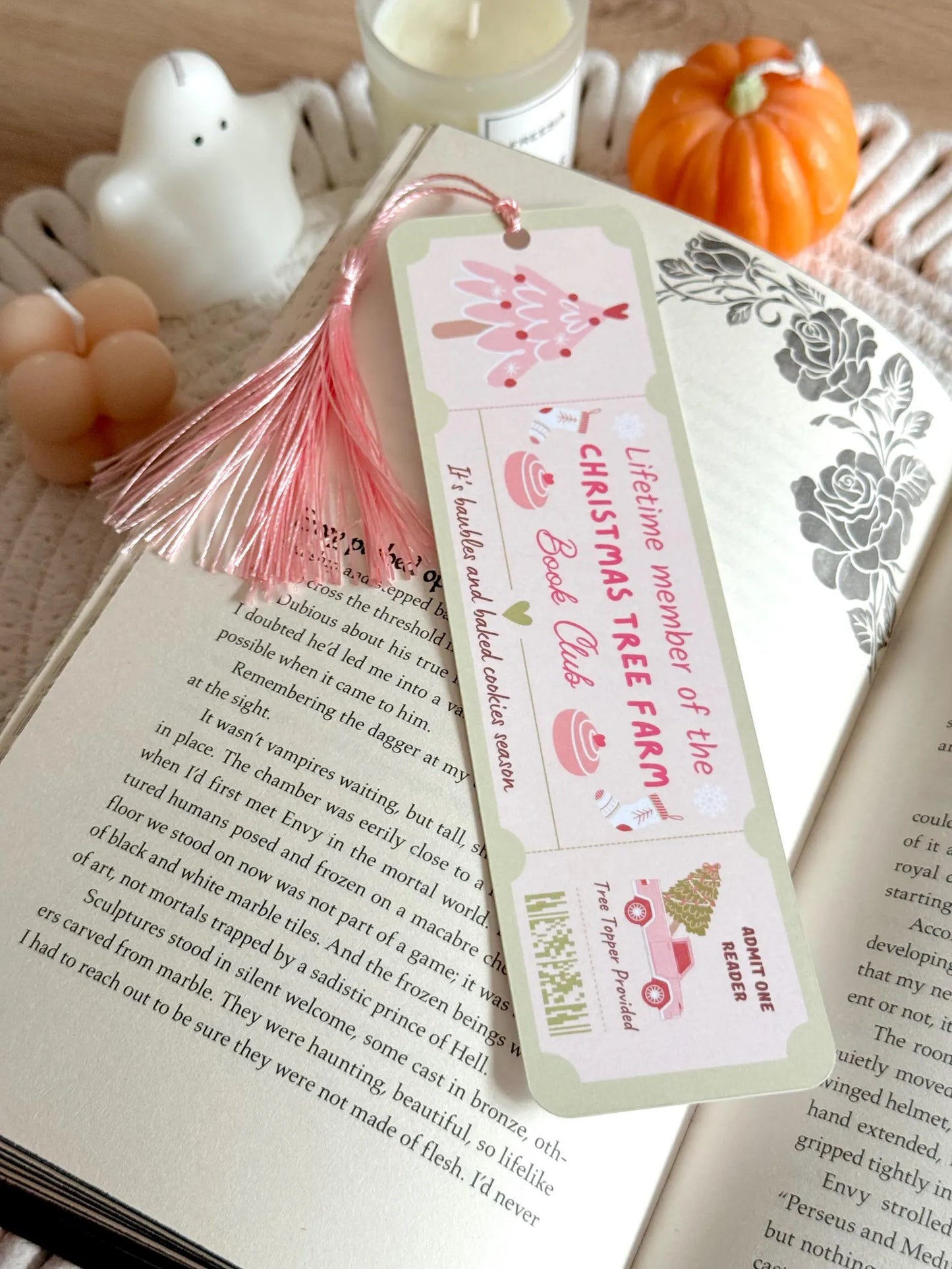 Christmas Tree Farm Book Club Ticket Bookmark with Tassel