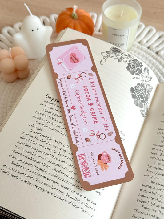 Cocoa and Crime Book Club Ticket Bookmark with Tassel