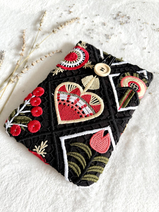 Embroidered Black Heart E-Reader Sleeve
