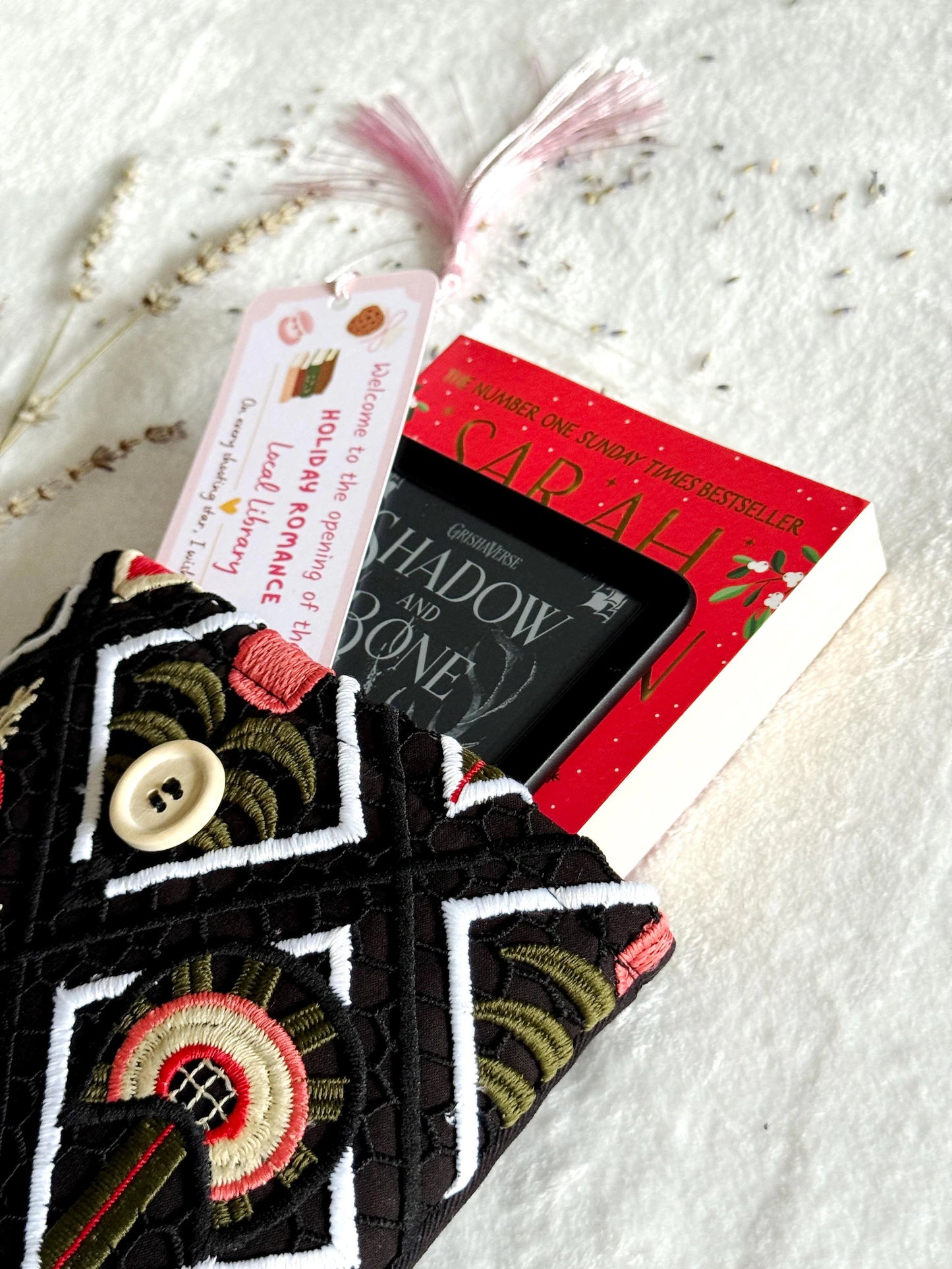 Embroidered Black Floral Book Sleeve