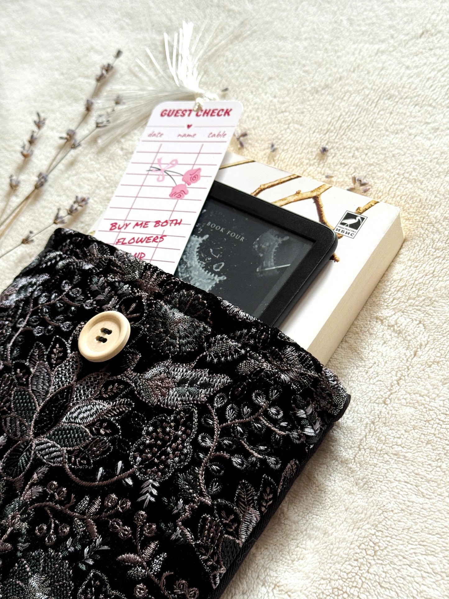 Embroidered Black Floral Book Sleeve