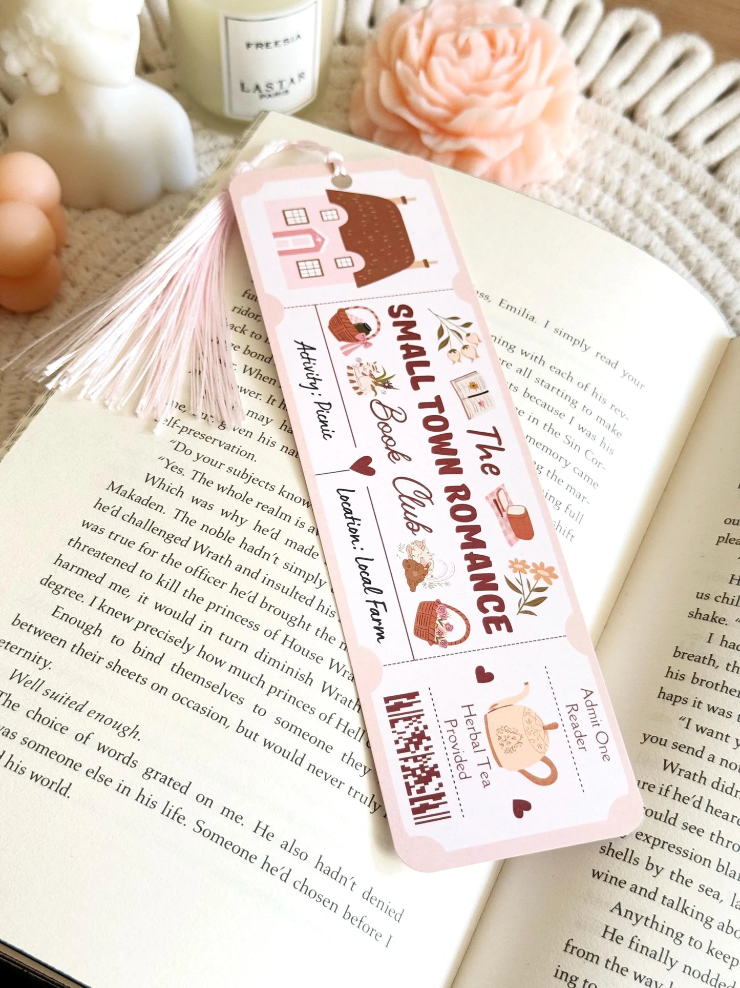 Small Town Romance Book Club Ticket Bookmark with Tassel