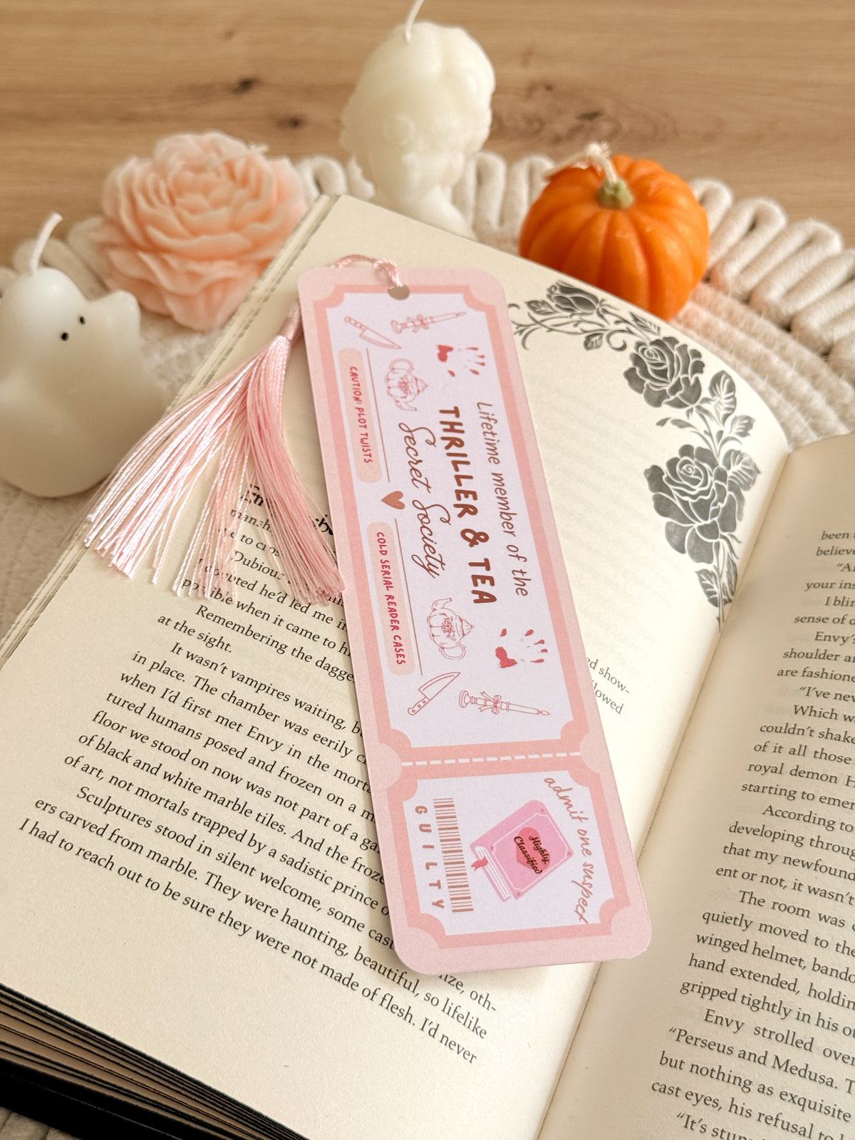 Thriller and Tea Book Club Bookmark with Tassel