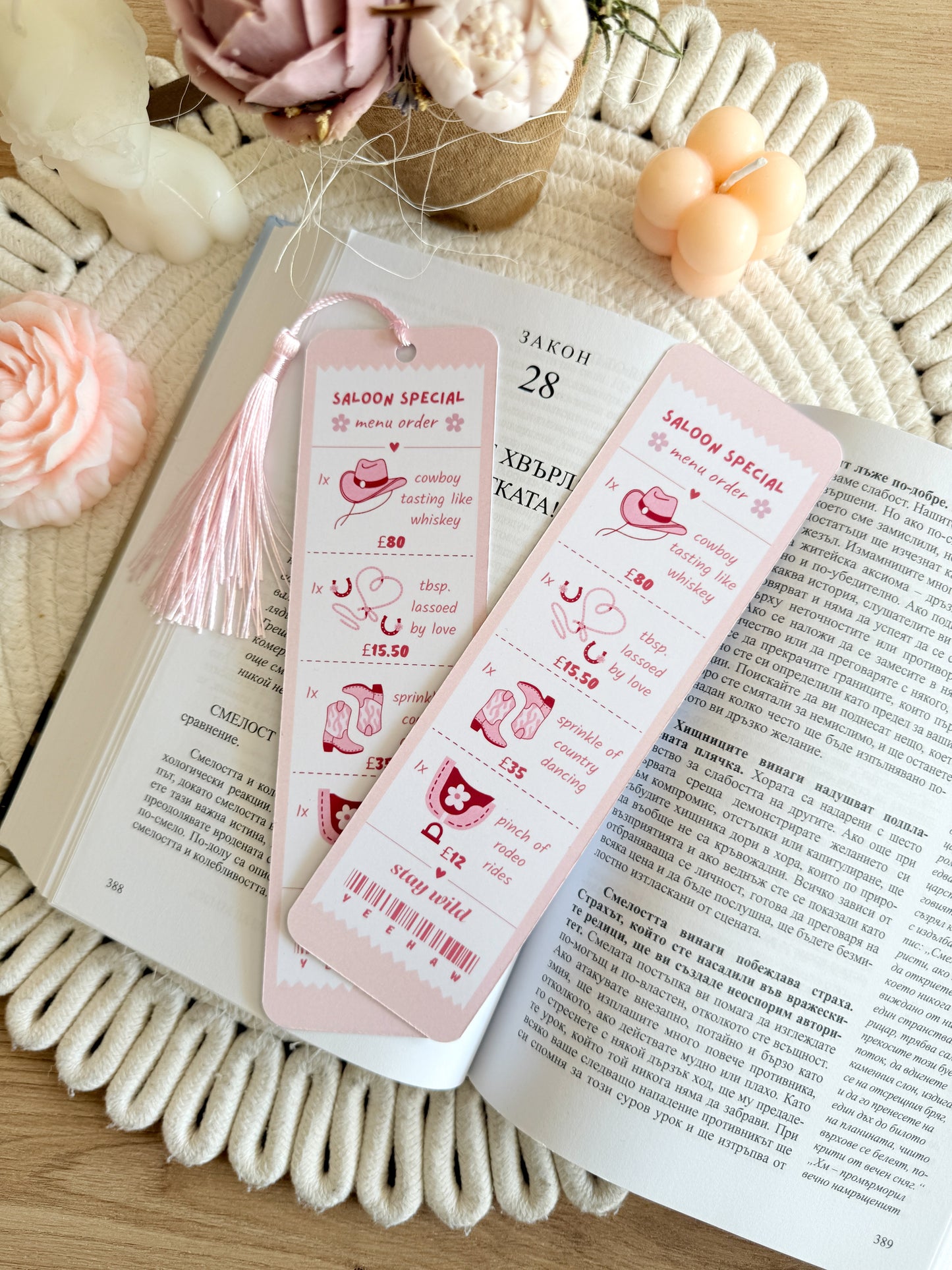 Cowgirl Menu Bookmark with Tassel