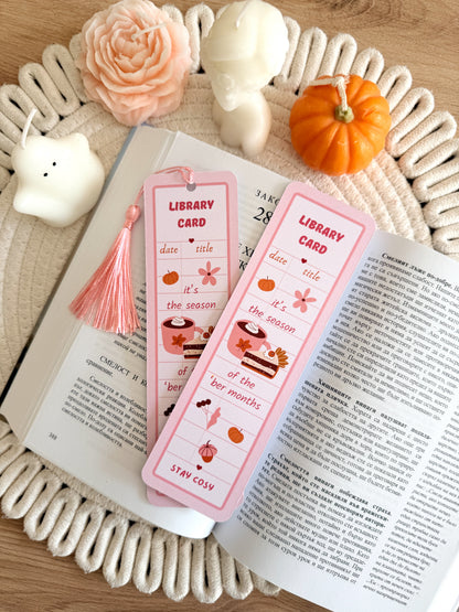 Pumpkin Spice Library Card Bookmark with Tassel