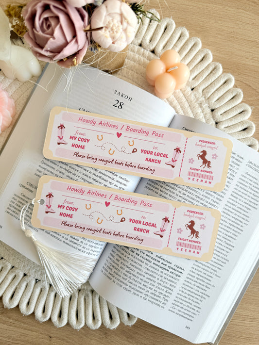 Howdy Airlines Plane Ticket Bookmark with Tassel