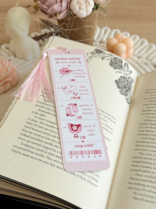 Cowgirl Menu Bookmark with Tassel