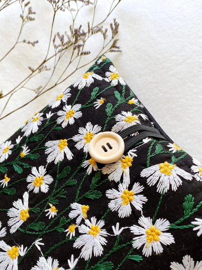 Embroidered Black Daisy Book Sleeve