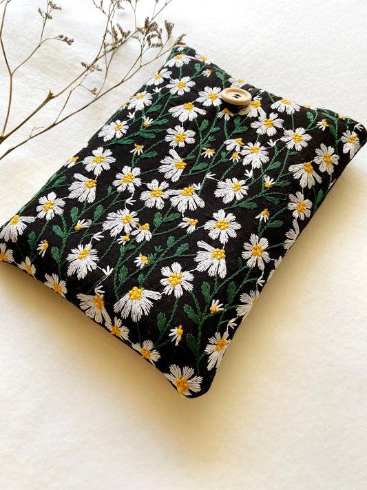 Embroidered Black Daisy Book Sleeve