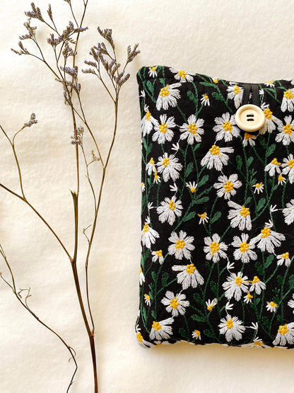 Embroidered Black Daisy Book Sleeve