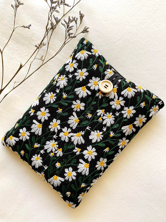 Embroidered Black Daisy Book Sleeve