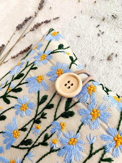 Embroidered Blue Daisy Book Sleeve