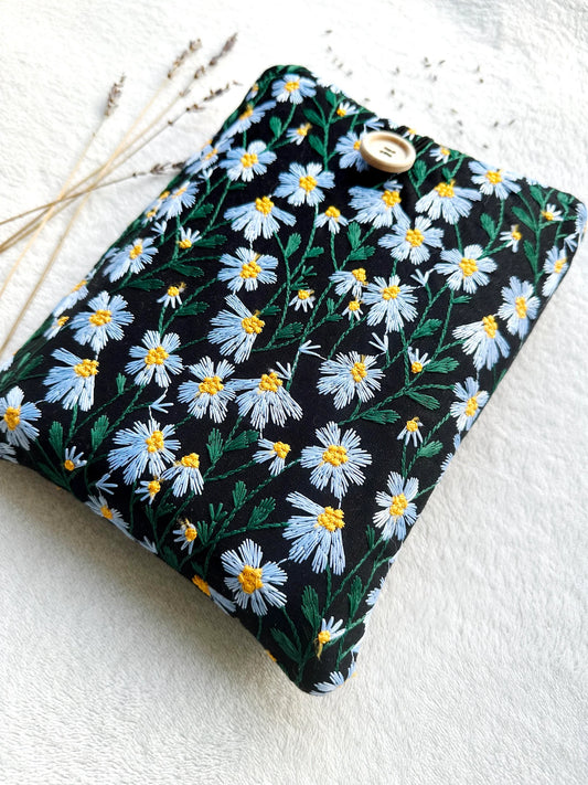 Embroidered Black and Blue Daisy Book Sleeve