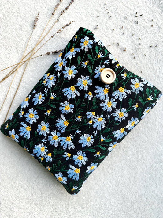 Embroidered Black and Blue Daisy Book Sleeve