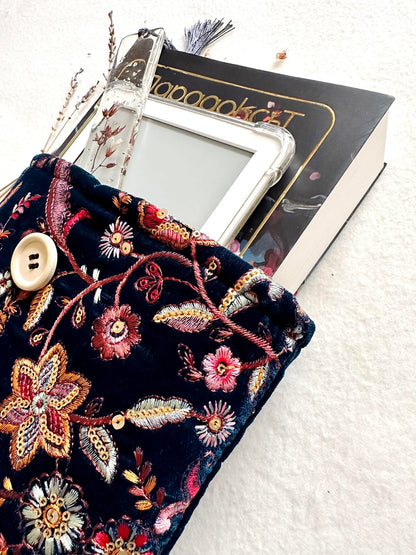Embroidered Navy Floral Book Sleeve