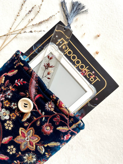 Embroidered Navy Floral Book Sleeve