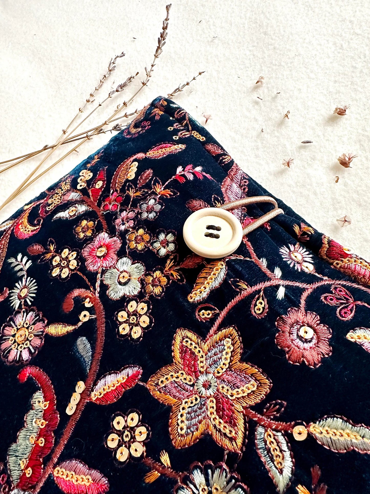 Embroidered Navy Floral Book Sleeve