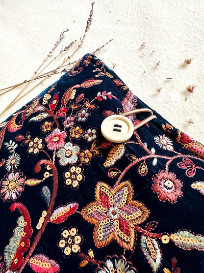 Embroidered Navy Floral Book Sleeve