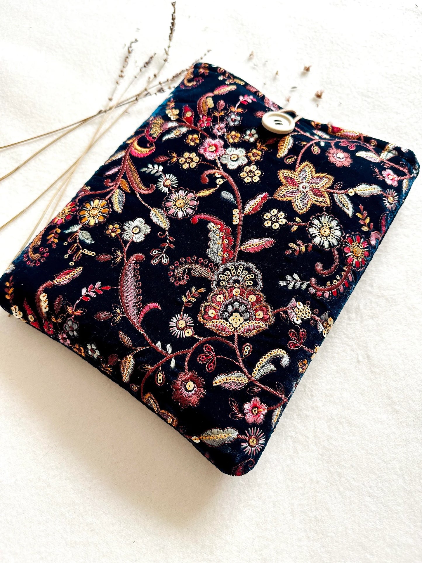 Embroidered Navy Floral Book Sleeve