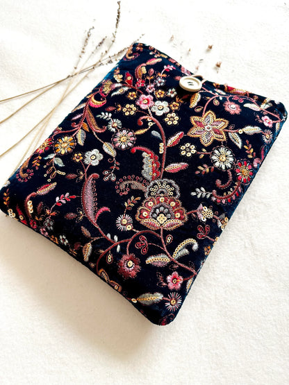 Embroidered Navy Floral Book Sleeve