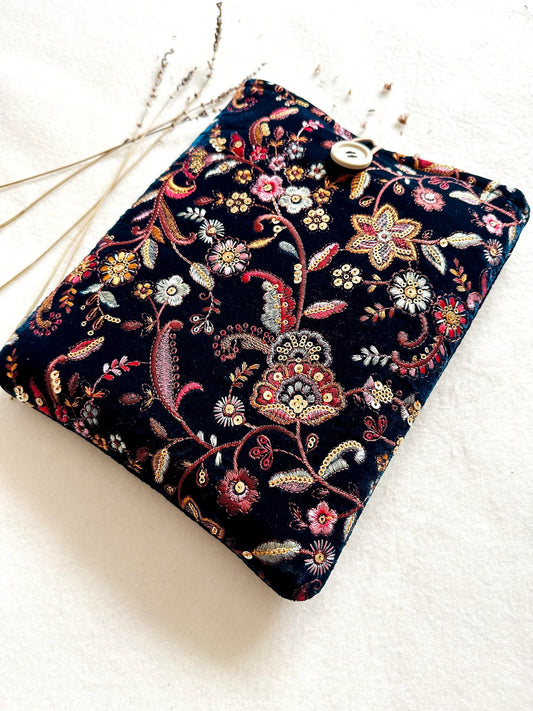 Embroidered Navy Floral Book Sleeve