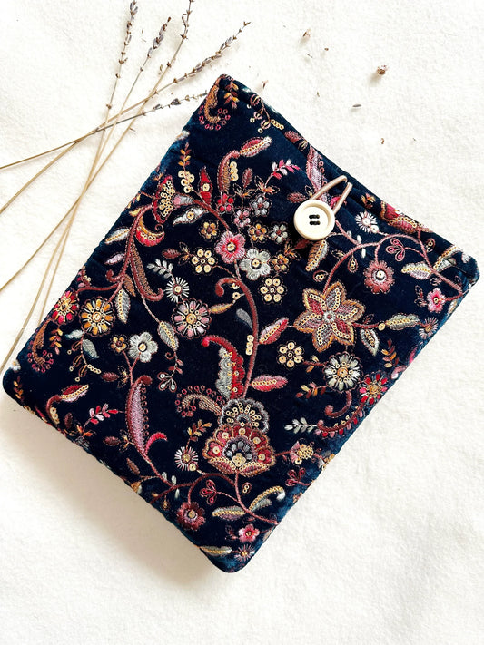 Embroidered Navy Floral Book Sleeve