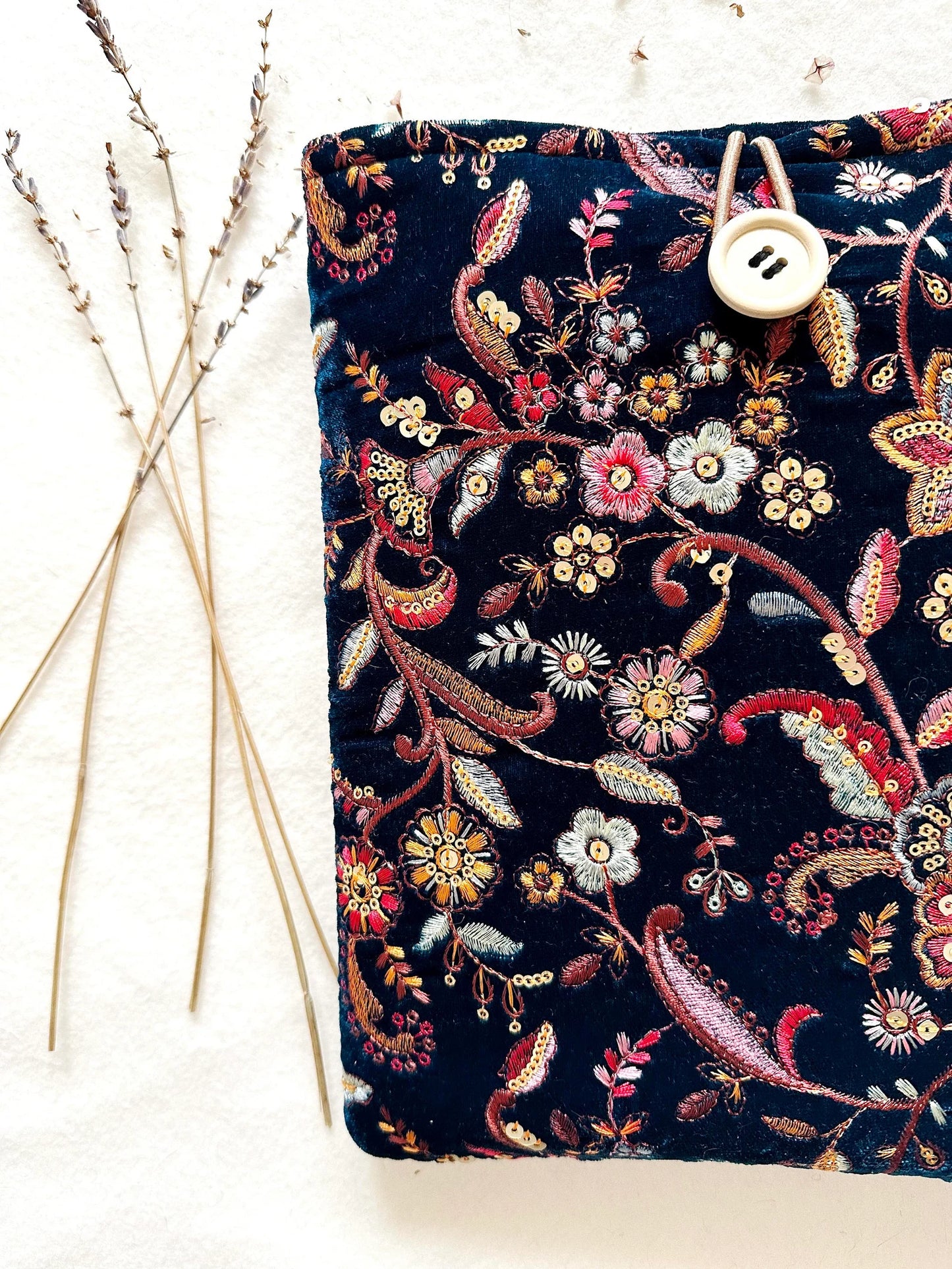 Embroidered Navy Floral Book Sleeve