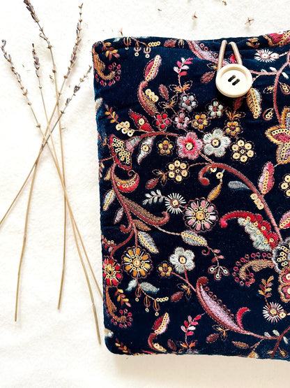 Embroidered Navy Floral Book Sleeve