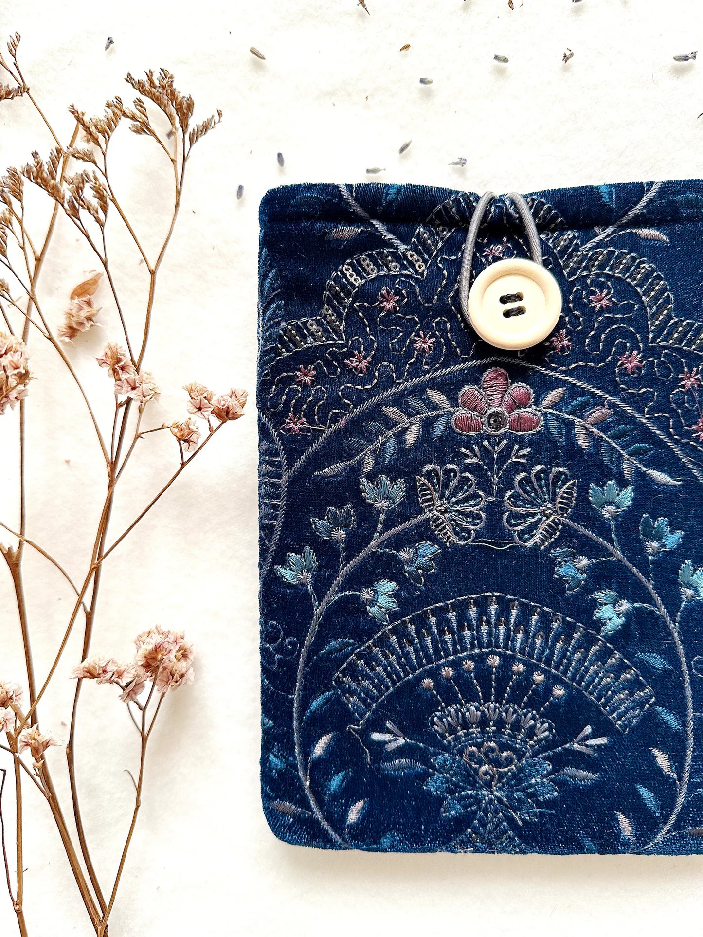Embroidered Navy Floral E-Reader Sleeve