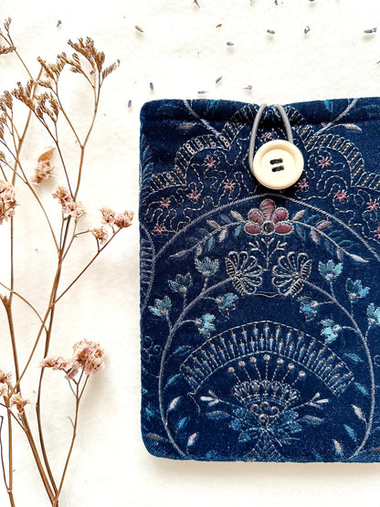 Embroidered Navy Floral E-Reader Sleeve