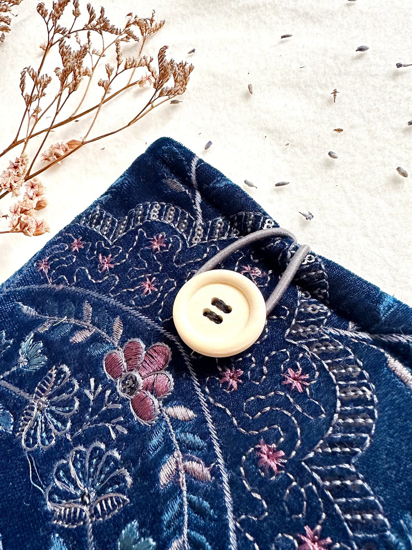 Embroidered Navy Floral E-Reader Sleeve