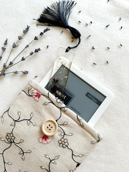 Embroidered Beige Floral E-Reader Sleeve
