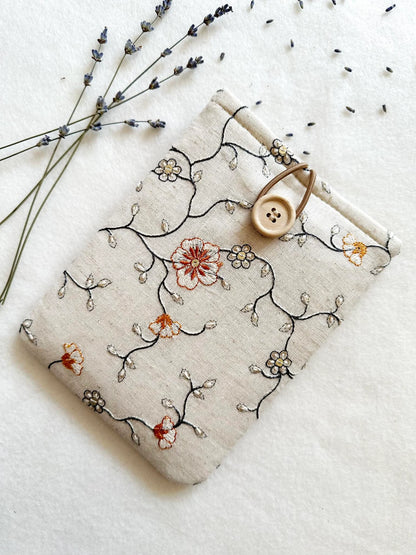 Embroidered Beige Floral E-Reader Sleeve
