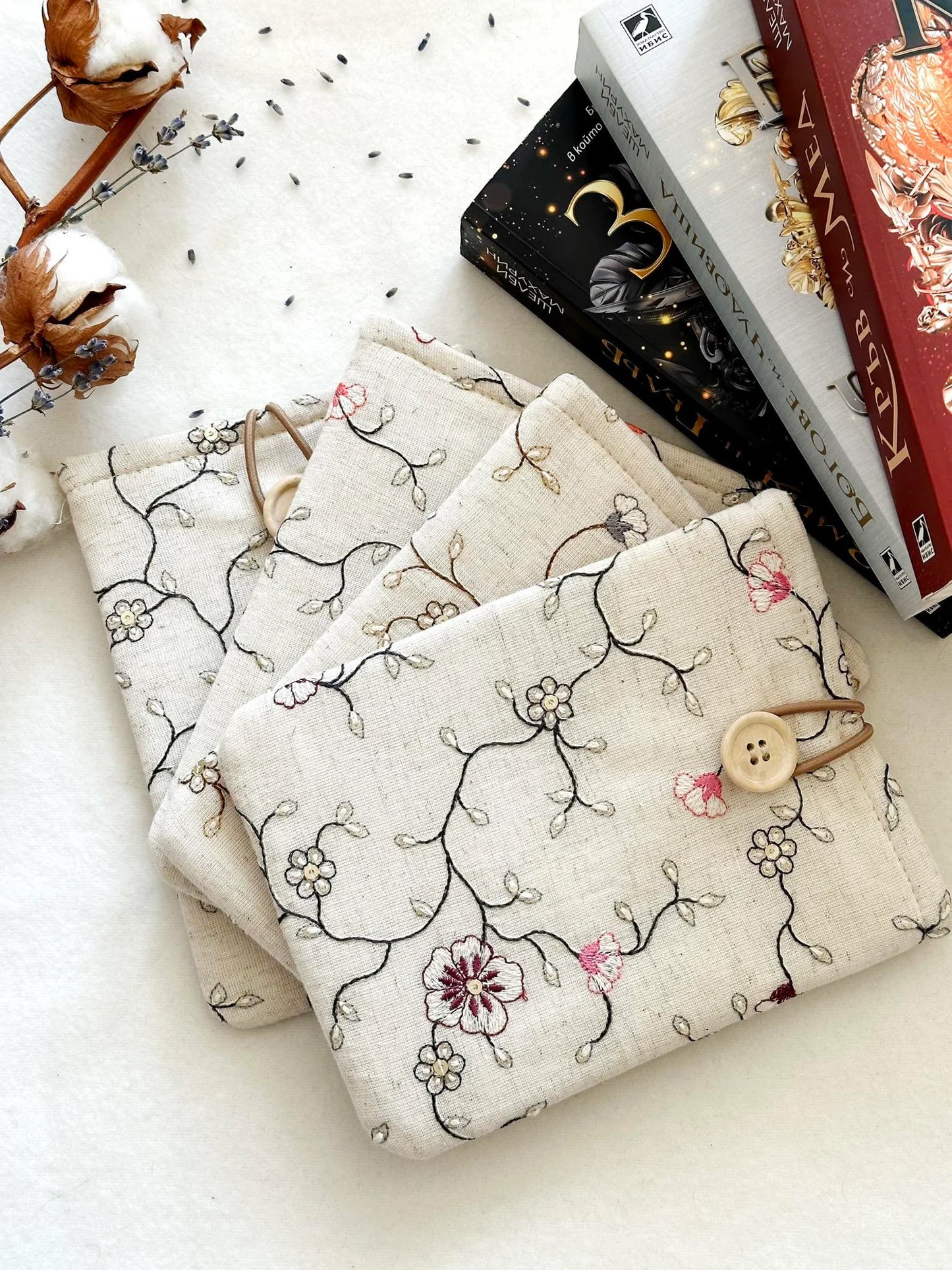 Embroidered Beige Floral E-Reader Sleeve
