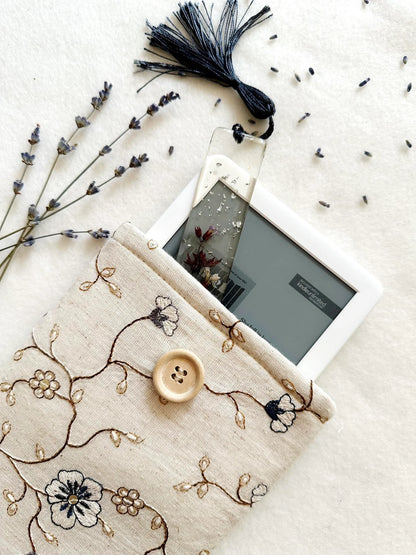 Embroidered Beige Floral E-Reader Sleeve