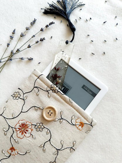 Embroidered Beige Floral E-Reader Sleeve