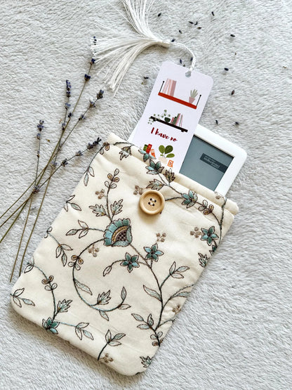 Embroidered Blue Pentas E-Reader Sleeve