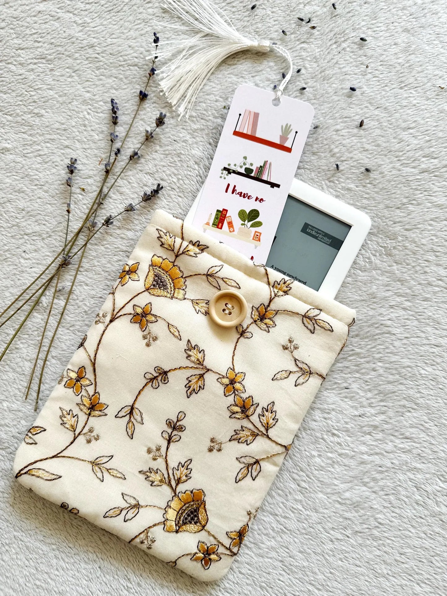 Embroidered Yellow Pentas E-Reader Sleeve