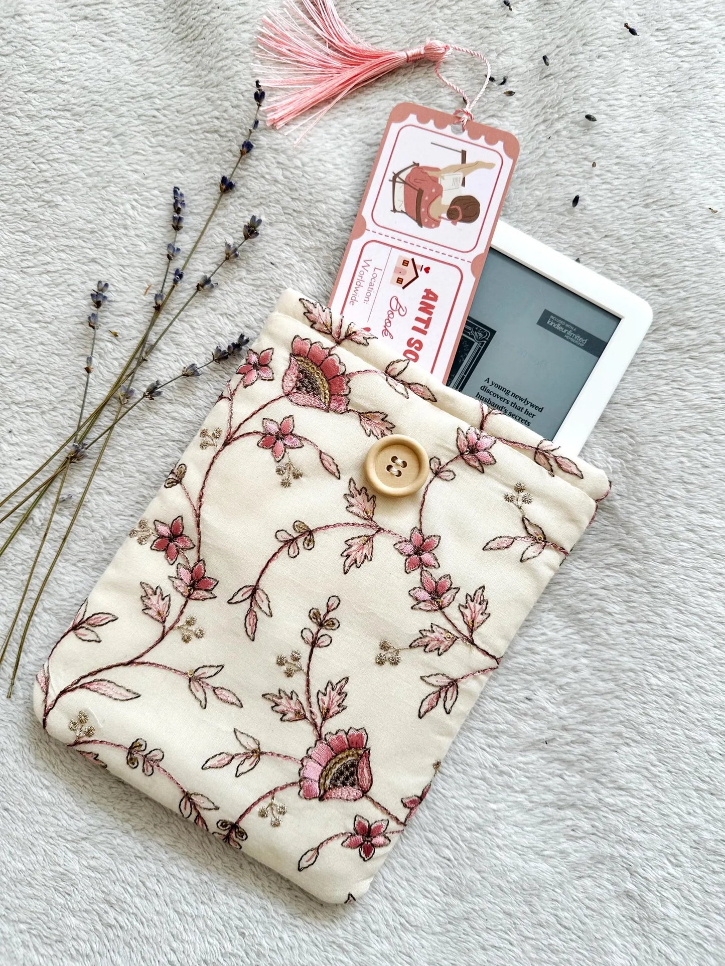 Embroidered Pink Pentas E-Reader Sleeve